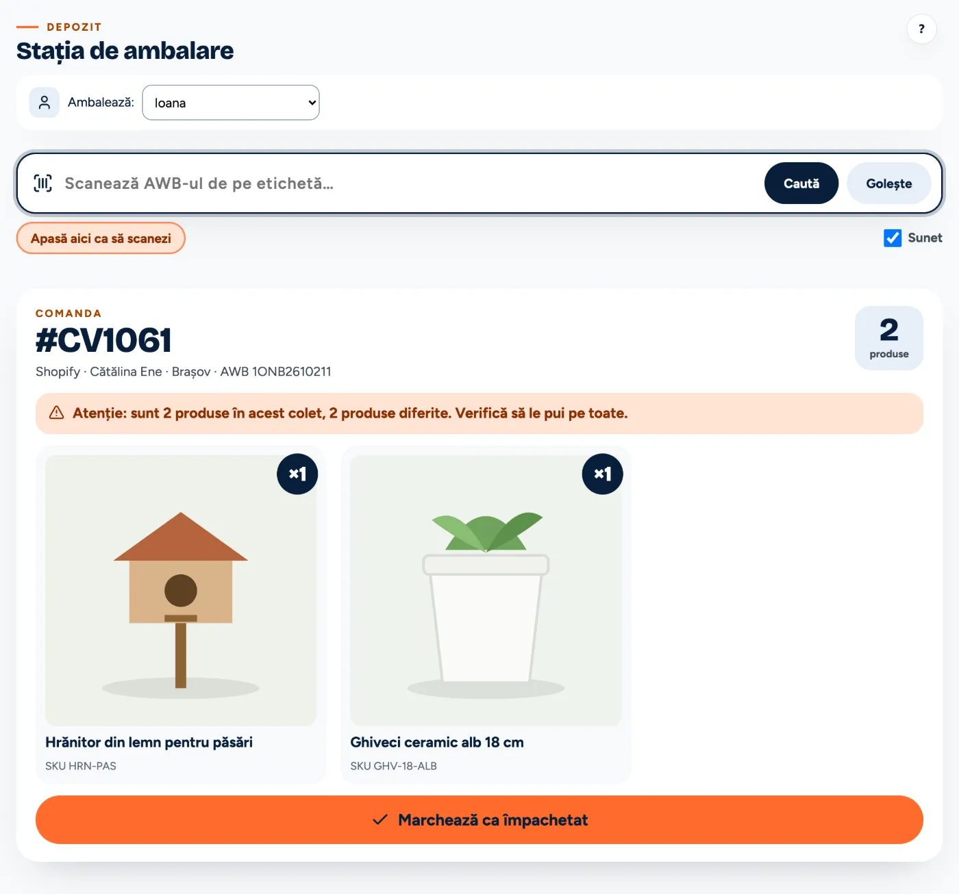 Stația de ambalare după scanare